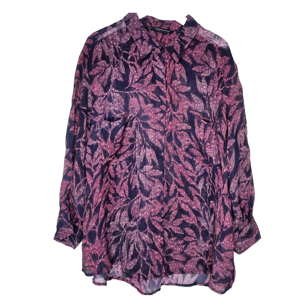 Peruvian Connection Long Sleeve‎ Button Up Shirt XL Sheer Floral Multicolor